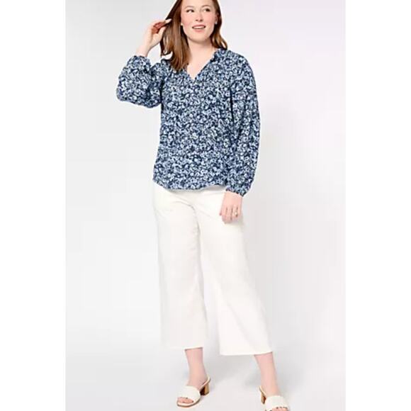 2/$30 NEW Encore Idina Menzel Ruffle Neck Full Sleeve Romantic Blouse Sz S QVC - Picture 3 of 9